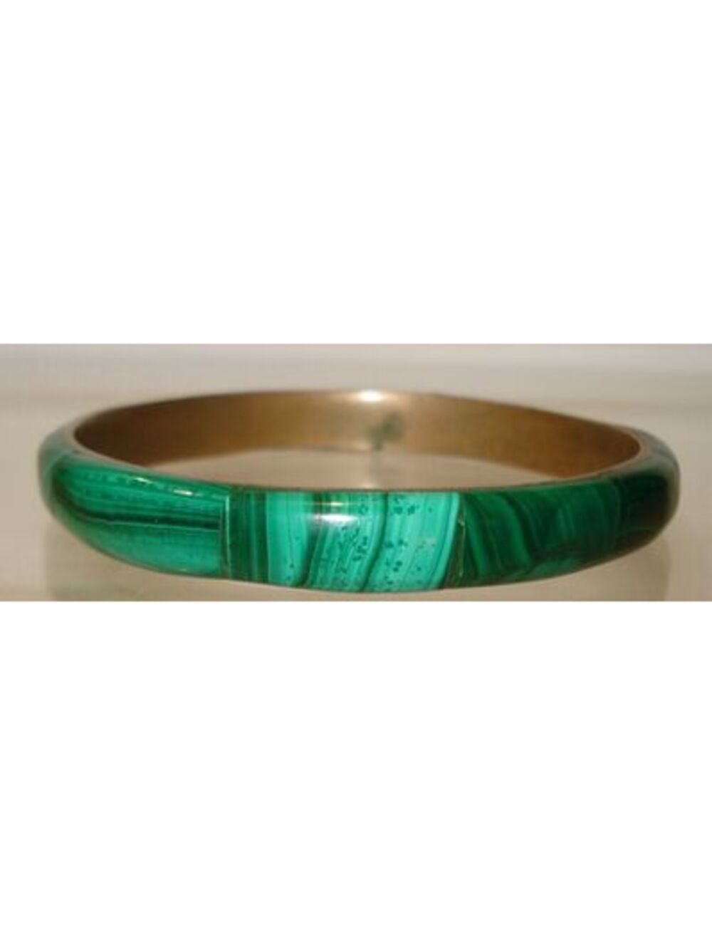 Vintage 1970's Green Malachite Bangle Bracelet with Bronze inlay